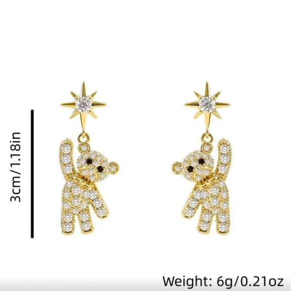 Little Gold Bear With Star Pattern Stud Earrings - Picture 2 of 3